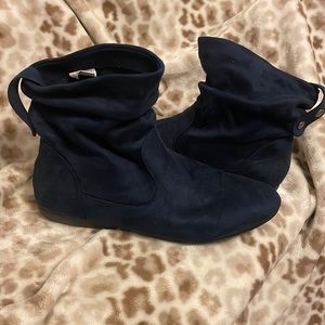Blue suede booties